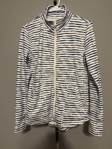 Chaqueta atlética con cremallera para mujer T by Talbots blanca con rayas azules - Imagen 1 de 10