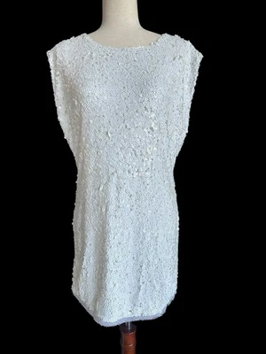 NUEVO CON ETIQUETAS S.Y.L.K. Mini Vestido Blanco Lentejuelas Para Mujer Pequeño Fiesta Año Nuevo Elegante Festivo Club Foto 1 de 4