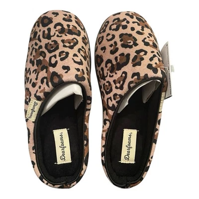 Zapatillas Dearfoams Mujer Pequeñas 5/6 Marrón Leopardo Terciopelo Zueco Sin Cordones - Nuevas Foto 1 de 2