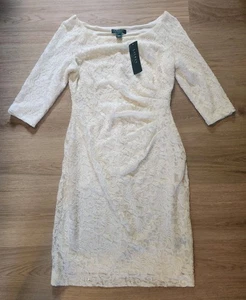 NWT Lauren Ralph Lauren Size 10 Ivory Lace And Sequin 3/4 Sleeve Dress - Picture 1 of 13