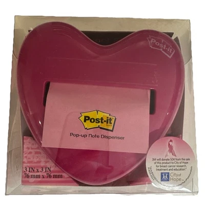Post-it Pop-up Notes Dispenser HEART Shape with 3” Square Notes Pink Sheets NEW - Image 1 of 3