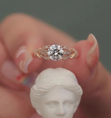 圆形切割模拟钻石独粒结婚戒指 14k 镀玫瑰金 — 第 1/4 张图片