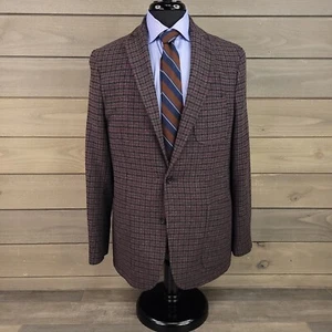 Daniel Cremieux Blazer Mens Medium Gray Burgundy Houndstooth Sport Coat Jacket - Picture 1 of 16