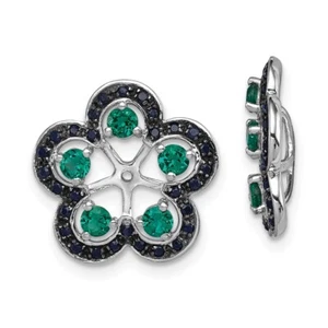 Sterling Silver Lab Created Emerald & Black Sapphire Earring Jacket 2.12gm - Picture 1 of 2