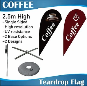 2.5m Outdoor COFFEE Flag Teardrop Banner Teardrop Flags with Base - Picture 1 of 12