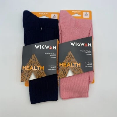 Wigwam Caminante Diabético Ultraligero Azul Marino y Rosa Mediano Crew Paquete de 2 Foto 1 de 3