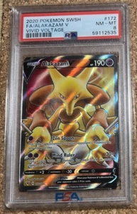 2020 Pokemon Sword & Shield Vivid Voltage 172 Full Art/Alakazam V PSA 8 - Picture 1 of 2