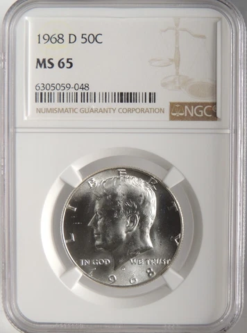 1968-D 50C KENNEDY SILVER HALF DOLLAR NGC MS65 #6305059-047 "STRIKE THROUGH REV" Cover