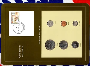 Coin Sets of All Nations Liberia w/card UNC $1,50,25 cents 1968 10,5,1 cent 1984 - Picture 1 of 2