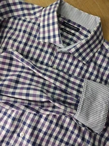 Camicia Tailorbyrd Trim Fit non ferro blu/viola a quadri manica lunga 16,5 32-33 - Foto 1 di 5
