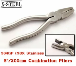 304QF INOX Stainless Steel 8"/200mm Combination Pliers Ergonomic Notched Handle - Picture 1 of 4