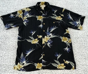 Boca Classics Hawaiian Camp Shirt Sz Medium Black Tropical Floral Silk - Picture 1 of 7