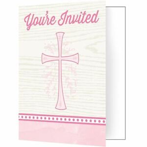 Divinity Pink Cross 8 Ct Invitations Baptism Confirmation Communion Christening