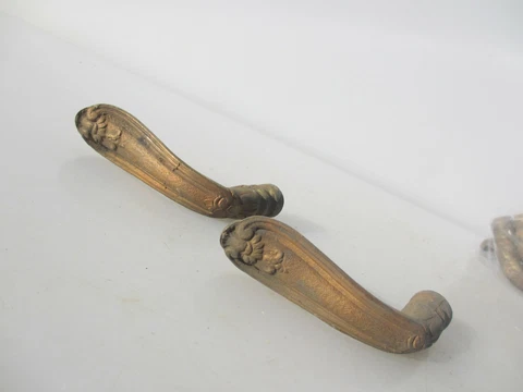 Victorian French Brass Lever Door Handles Knobs Antique Old Plates Vintage Cover