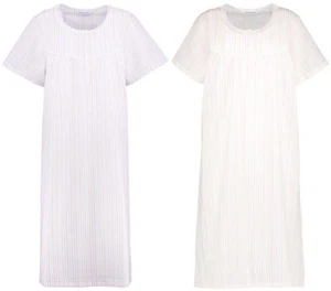 Camicia da notte donna Seersucker righe maniche corte slenderella pizzo orlo nighty - Foto 1 di 21