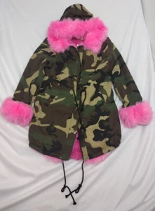 Roiii Women Pink Camo Warm Winter Coat Hood Down Parka Faux Fur Outdoor Overcoat - Picture 1 of 20