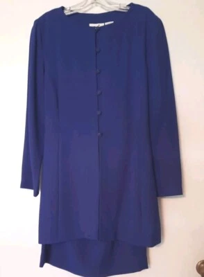 Vintage Liz Claiborne Suit Royal Blue Tunic Style Top  Skirt Size 12 Fully Lined - Image 1 of 4