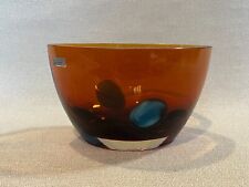 Evolution Waterford Crystal Amber Glass w/Turquoise Dot Oval  Bowl Vase, 8" x 5"