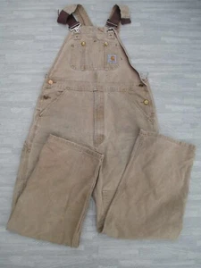 Carhartt Duck Canvas Dungarees Bib Overalls Mens W34 L32 Double Knee R01 BRN - Picture 1 of 18