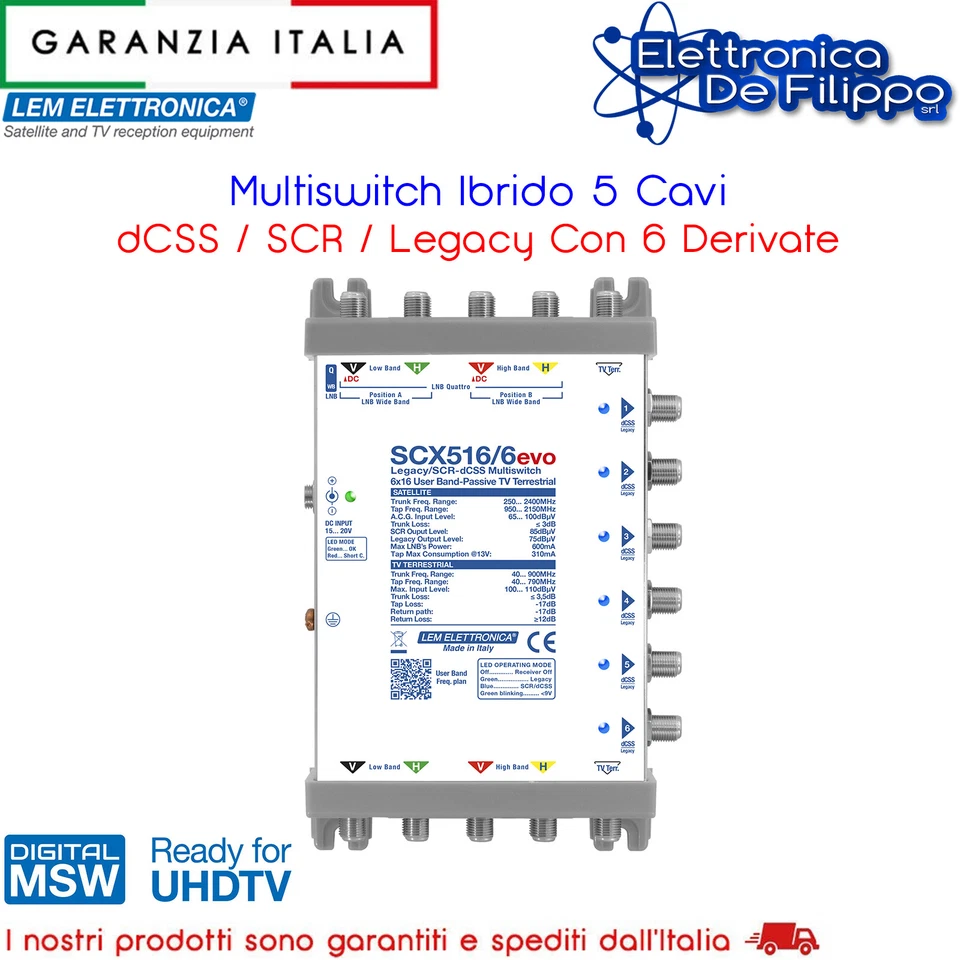 SCX516/6evo Multiswitch Ibrido Passante 5 Ingressi 6 Uscite dCSS/SCR Idoneo SKY - Immagine 1 di 1