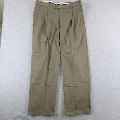 Kirkland Signature Pantalones Hombres 36X30 Caqui Chino Sarga Plisado Delantero Puños Vestido Foto 1 de 4