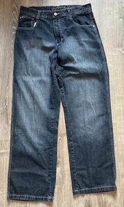 SOUTHPOLE 4180 Jeans Uomo 34x33 Vintage Y2K Nero Lavaggio Scuro Gamba Larga Baggy Skater - Foto 1 di 23