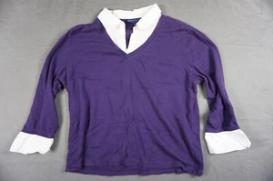 Womens Shirt Layer Look Top Collar Woven 2Fer Purple 3/4 Sleeve Karen Scott PXL - Picture 1 of 6