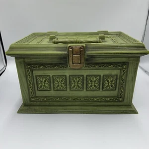 VINTAGE MAX KLEIN GRÜN VERZIERT KUNSTSTOFF NÄHEN ANDENKEN BOX - Bild 1 von 17