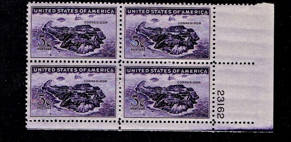 1944 U.S. Commemorative 3c CORREGIDOR Plt#Blk  Sc#925 M/NH/OG * Pristine - Image 1 of 1