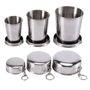 Faltbarer Edelstahl Reisebecher Outdoor Tragbar Becher Tasse mit Schlüsselanhänger Neu - Bild 1 von 15