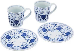 Kaneshotouki Peanuts Snoopy Indigo Arabesco Taza Taza y Plato Par Set + Caja de Regalo - Imagen 1 de 4