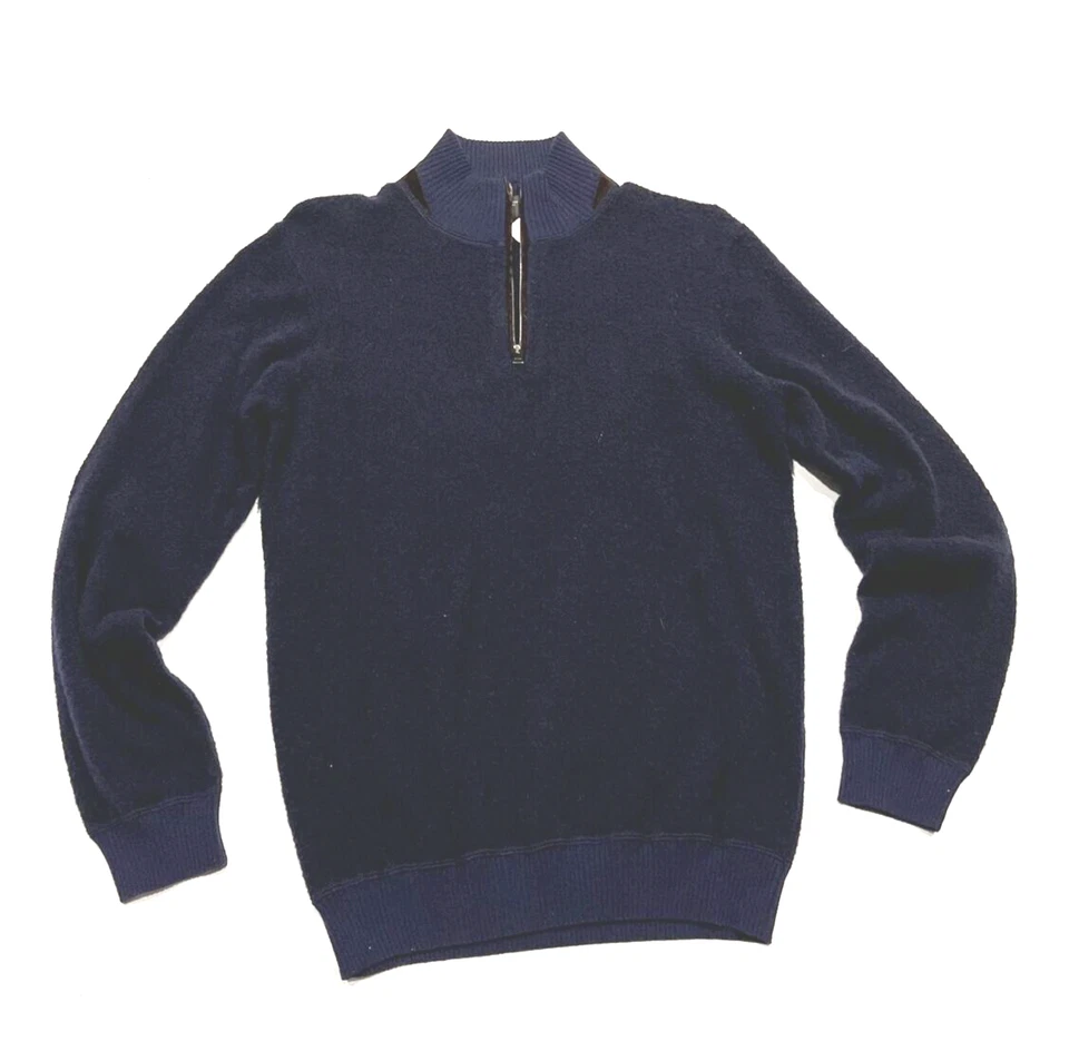 The Mens at Bloomingdale's Half Zip Boucle Sweater Navy Blue Sz Small