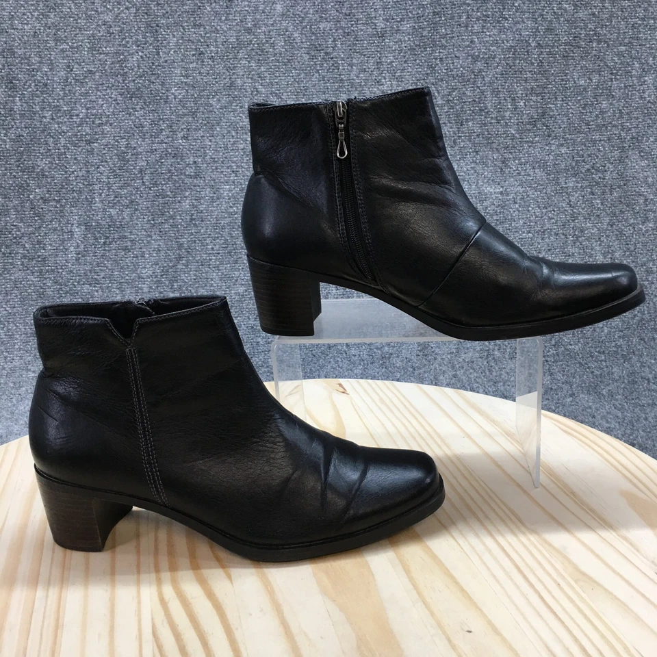 Sporto Boots Womens 8.5 Ankle Bootie Black Leather Side Zip Casual Block Heels - Image 1 of 4