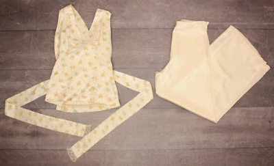 Conjunto de pijamas florales crema y amarillo de 2 piezas para mujer talla M años 70 top y pantalones pijamas Foto 1 de 4