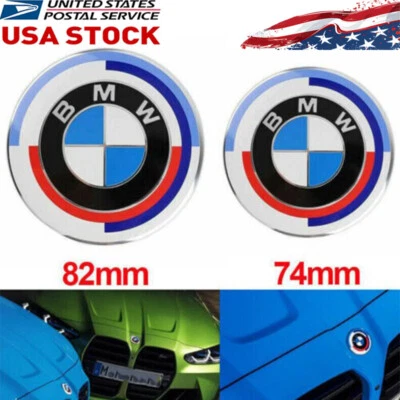 2x 50 Aniversario Capó Delantero 82MM Maletero Trasero 74MM Para BMW Emblema Logo Insignia Foto 1 de 4