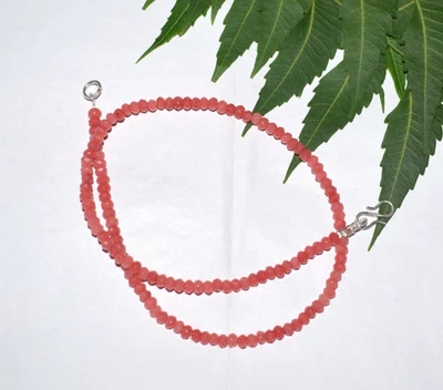 Baby Pink Ruby Dyed Gemstone 36" Necklace 925 Sterling Silver Anniversary Gift - Image 1 of 4