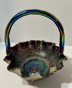 VTG Iridescent Amethyst Carnival “Persian Medallion” Basket, Fenton Beautiful! - Picture 1 of 10
