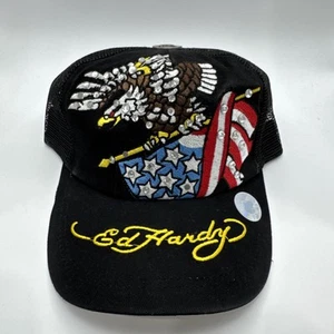 Cappello Berretto Vintage Y2K Ed Hardy Eagle Camionista Maglia Snapback Ricamato Gioiellato Nuovo - Foto 1 di 8
