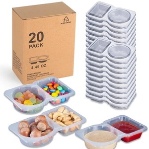 20 Sets Condiment Container with Lid, Disposable Double Compartment Plastic C... - Picture 1 of 6