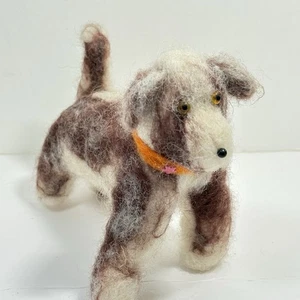 Handcrafted Felted Wool  Dog Soft Sculpture Brown White Marl  6" - Picture 1 of 11
