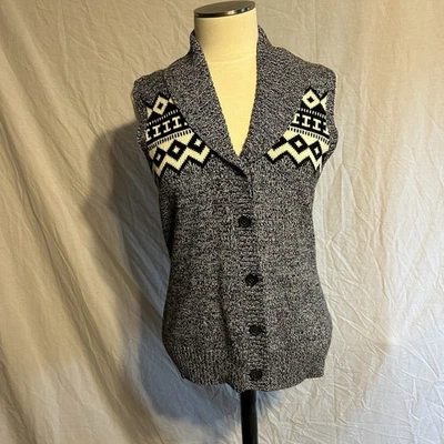 Chaleco Suéter American Living Mujer M Negro Cable Tejido Botón Frontal Geométrico  Foto 1 de 4