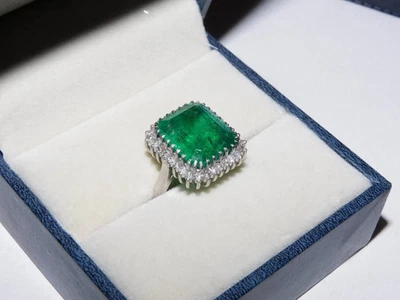 6.30 Ct Princess Natural Emerald & Diamond Anniversary Ring 14k White Gold 8 - Image 1 of 4