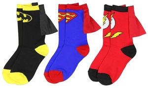 DC Comics Batman Superman The Flash Youth Boys Caped 3 Pack Crew Socks (4-6) - Picture 1 of 3
