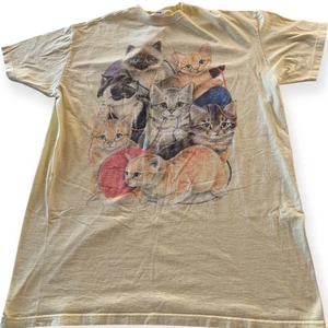 Vintage 90s Creative Apparel Concept Yellow Cotton Sleep Shirt Cat Lady Long Tee - Picture 1 of 5