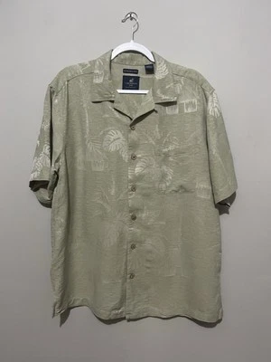 Caribbean Joe Men’s 100% Silk Camp Shirt Green XL Tropical Palm Print - Image 1 of 4