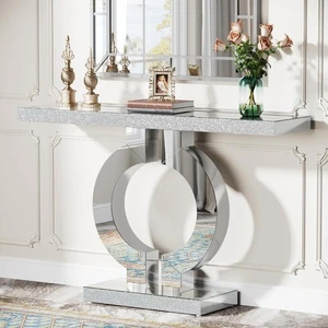 Modern Mirrored Console Table 110cm, Elegant Glass Display for Hallway - Picture 1 of 12