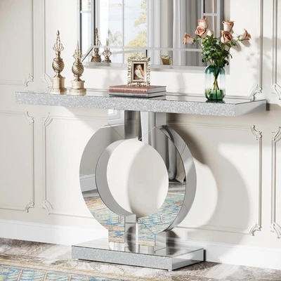 Modern Mirrored Console Table 110cm, Elegant Glass Display for Hallway - Image 1 of 4