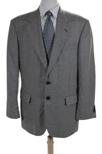 Travel Smith Mens Silk Houndstooth Print Blazer Black White Size 42 Long - Picture 1 of 10