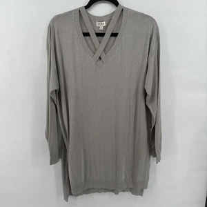 Umgee Long Sleeve V-Neck Sweater Tunic Pullover Gray Womens Sz Medium - Picture 1 of 7