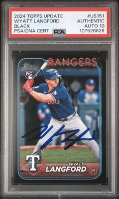 2024 Topps Update Wyatt Langford /74 Black Parallel GEM MINT PSA 10 Auto RC #151 - Image 1 of 2